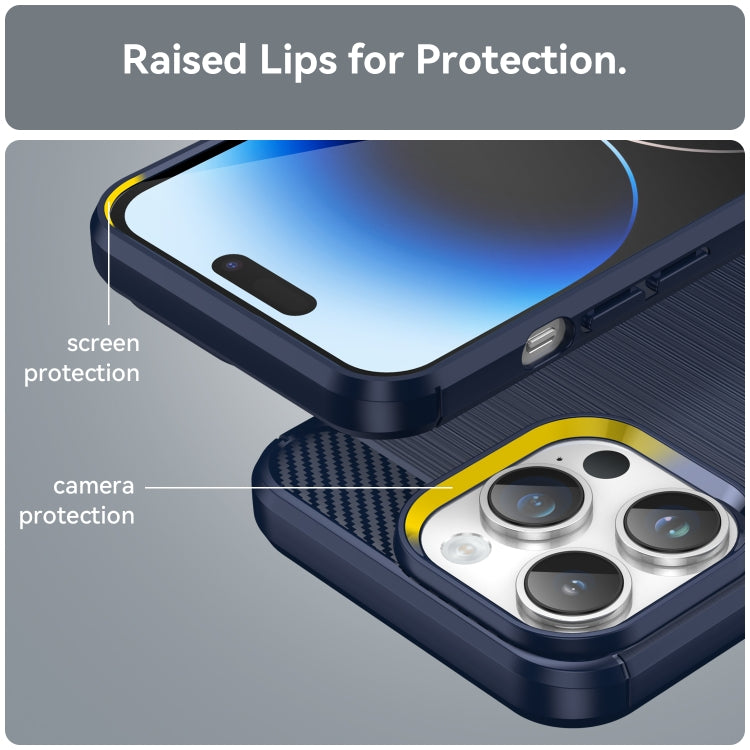 For iPhone 15 Pro Max Brushed Texture Carbon Fiber TPU Phone Case(Blue) - free shipping - PMC TechLife - Order now!