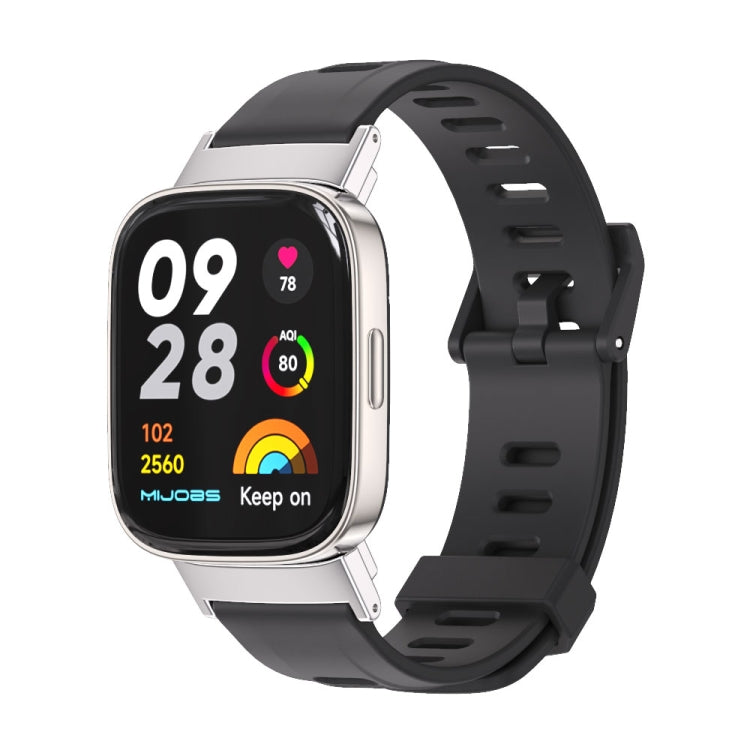 For Redmi Watch 3 Mijobs Flat Hole Breathable TPU Watch Band(Black+Silver) - Watch Bands by MIJOBS | Online Shopping South Africa | PMC TechLife | Buy Now Pay Later Mobicred