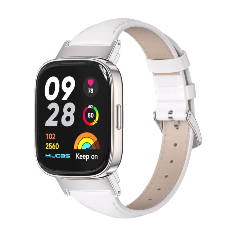 For Redmi Watch 3 Mijobs Genuine Leather Slim Watch Band(White Silver) - Watch Bands by MIJOBS | Online Shopping South Africa | PMC TechLife | Buy Now Pay Later Mobicred