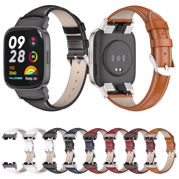 For Redmi Watch 3 Mijobs Genuine Leather Slim Watch Band(Red Black) - free shipping - PMC TechLife - Order now!