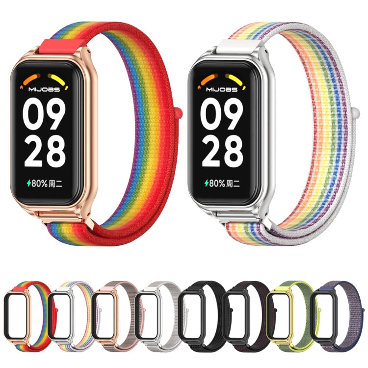 For Xiaomi Smart Band 8 Active / Redmi Band 2 Mijobs Metal Shell Breathable Nylon Loop Watch Band(Rainbow Rose Gold) - Watch Bands by MIJOBS | Online Shopping South Africa | PMC TechLife | Buy Now Pay Later Mobicred