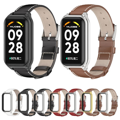 For Xiaomi Smart Band 8 Active / Redmi Band 2 Mijobs Metal Shell Genuine Leather Watch Band(Black) - Watch Bands by MIJOBS | Online Shopping South Africa | PMC Jewellery | Buy Now Pay Later Mobicred