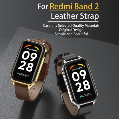 For Xiaomi Smart Band 8 Active / Redmi Band 2 Mijobs Metal Shell Genuine Leather Watch Band(Black) - Watch Bands by MIJOBS | Online Shopping South Africa | PMC Jewellery | Buy Now Pay Later Mobicred