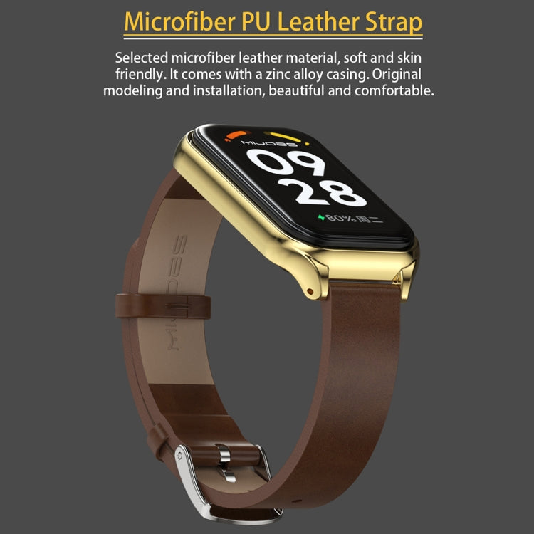 For Xiaomi Smart Band 8 Active / Redmi Band 2 Mijobs Metal Shell Genuine Leather Watch Band(Red Silver) - Watch Bands by MIJOBS | Online Shopping South Africa | PMC TechLife | Buy Now Pay Later Mobicred