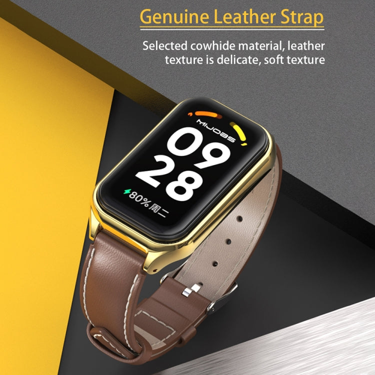 For Xiaomi Smart Band 8 Active / Redmi Band 2 Mijobs Metal Shell Genuine Leather Watch Band(Black) - Watch Bands by MIJOBS | Online Shopping South Africa | PMC Jewellery | Buy Now Pay Later Mobicred