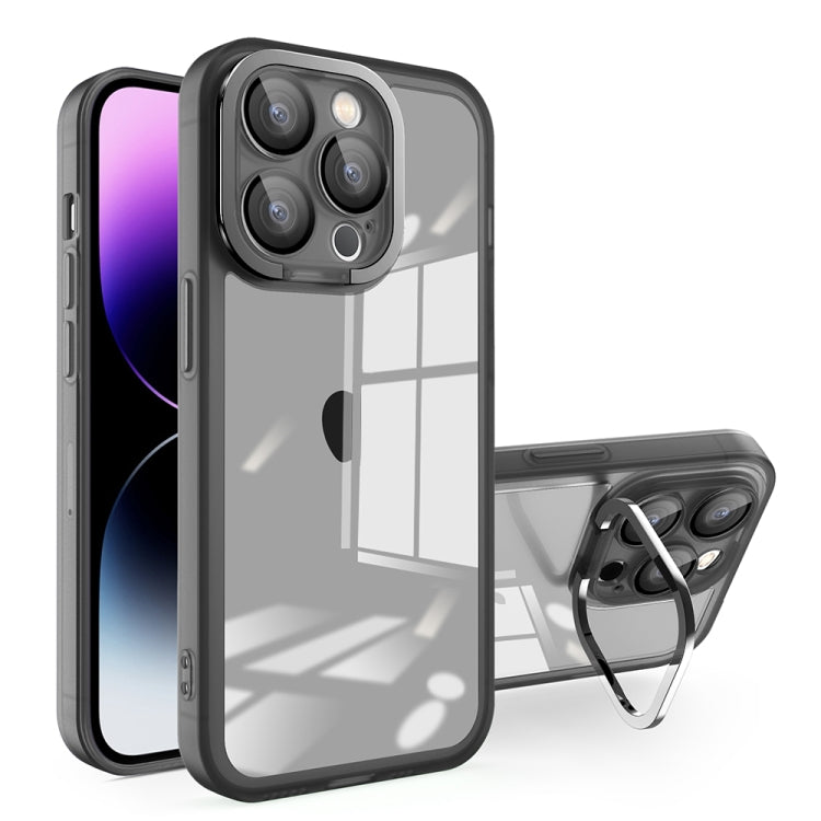 For iPhone 12 Pro Max Invisible Lens Bracket Matte Transparent Phone Case(Black) - iPhone 12 Pro Max Cases by PMC Jewellery | Online Shopping South Africa | PMC Jewellery