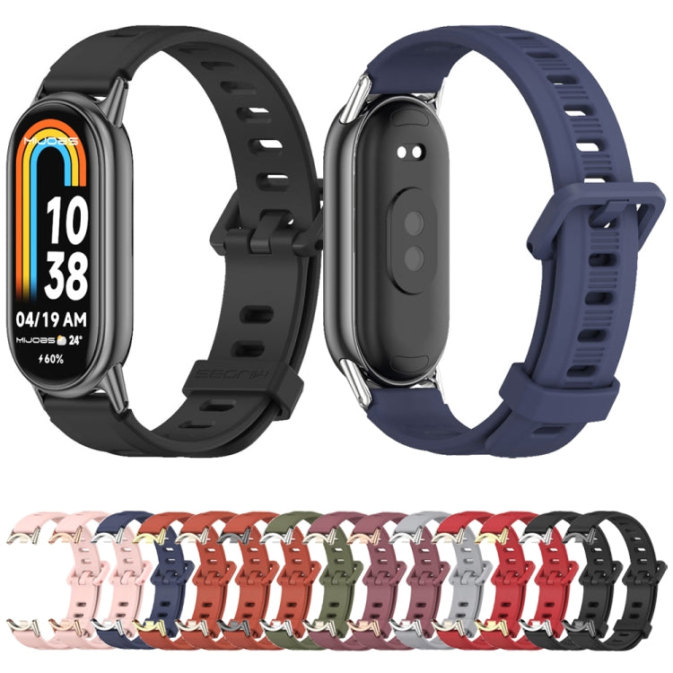 For Xiaomi Mi Band 8 / 9 / 9 NFC Mijobs Flat Hole Breathable Silicone Watch Band(Army Green+Silver) - Watch Bands by MIJOBS | Online Shopping South Africa | PMC TechLife | Buy Now Pay Later Mobicred