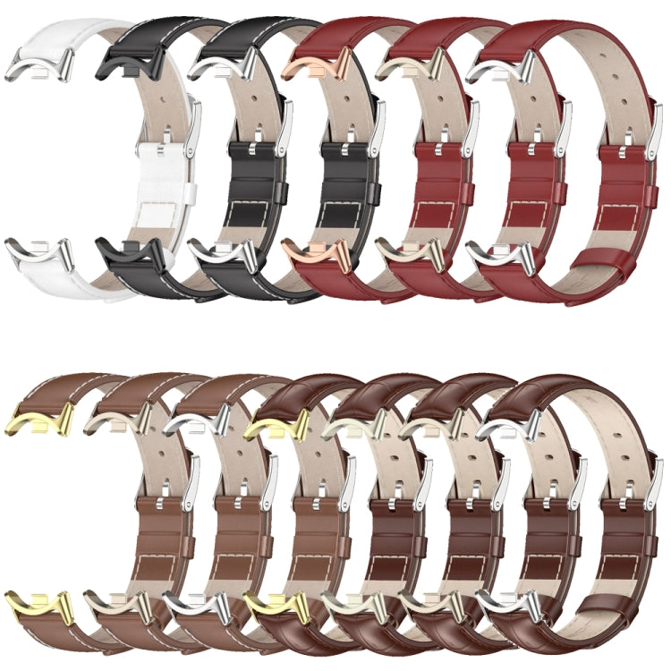 For Xiaomi Mi Band 8 / 9 / 9 NFC Mijobs Genuine Leather Watch Band(Bamboo Coffee Silver) - Watch Bands by MIJOBS | Online Shopping South Africa | PMC TechLife | Buy Now Pay Later Mobicred