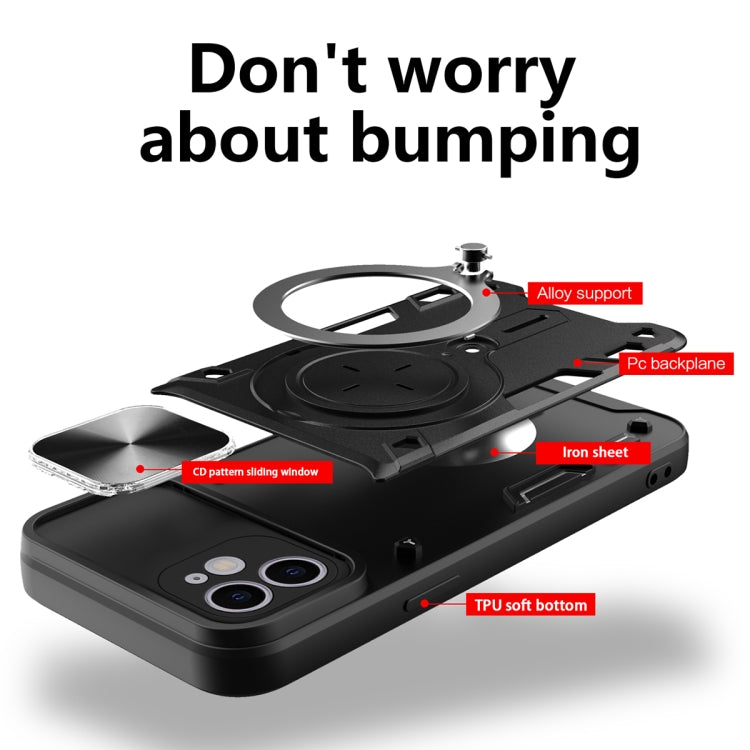 For iPhone 11 CD Texture Sliding Camshield Magnetic Holder Phone Case(Black) - free shipping - PMC TechLife - Order now!