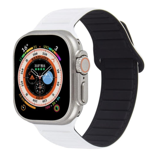 For Apple Watch 8 45mm  Loop Magnetic Silicone Watch Band(White Black) - Watch Bands by PMC Jewellery | Online Shopping South Africa | PMC Jewellery