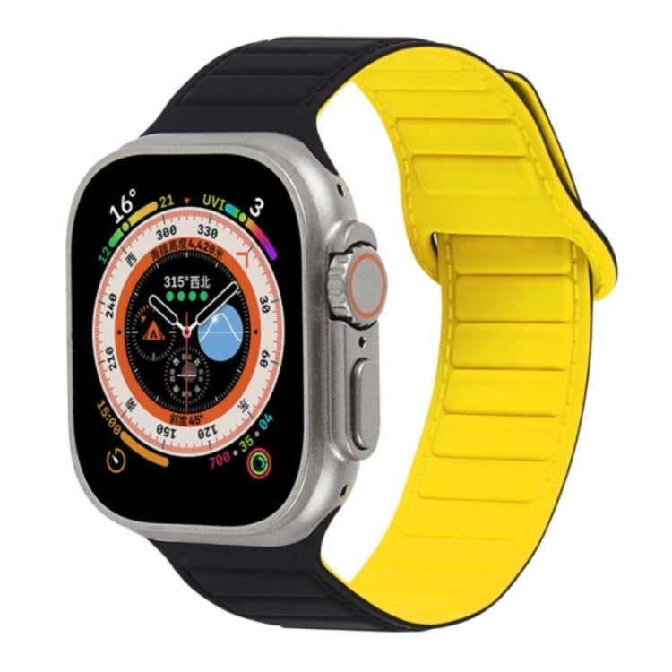 For Apple Watch 7 45mm Loop Magnetic Silicone Watch Band(Black Yellow) - Watch Bands by PMC Jewellery | Online Shopping South Africa | PMC Jewellery