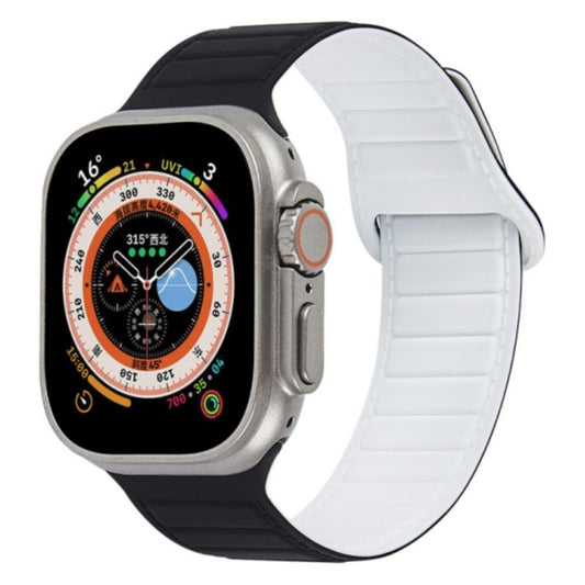 For Apple Watch SE 2022 40mm Loop Magnetic Silicone Watch Band(Black White) - Watch Bands by PMC Jewellery | Online Shopping South Africa | PMC Jewellery