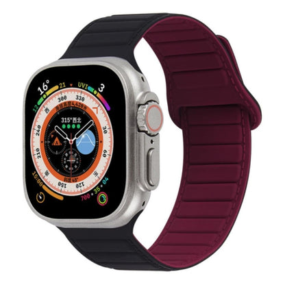 For Apple Watch 3 38mm Loop Magnetic Silicone Watch Band(Black Wine Red) - Watch Bands by PMC Jewellery | Online Shopping South Africa | PMC Jewellery