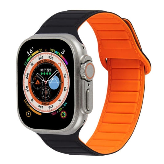 For Apple Watch 38mm Loop Magnetic Silicone Watch Band(Black Orange) - Watch Bands by PMC Jewellery | Online Shopping South Africa | PMC Jewellery