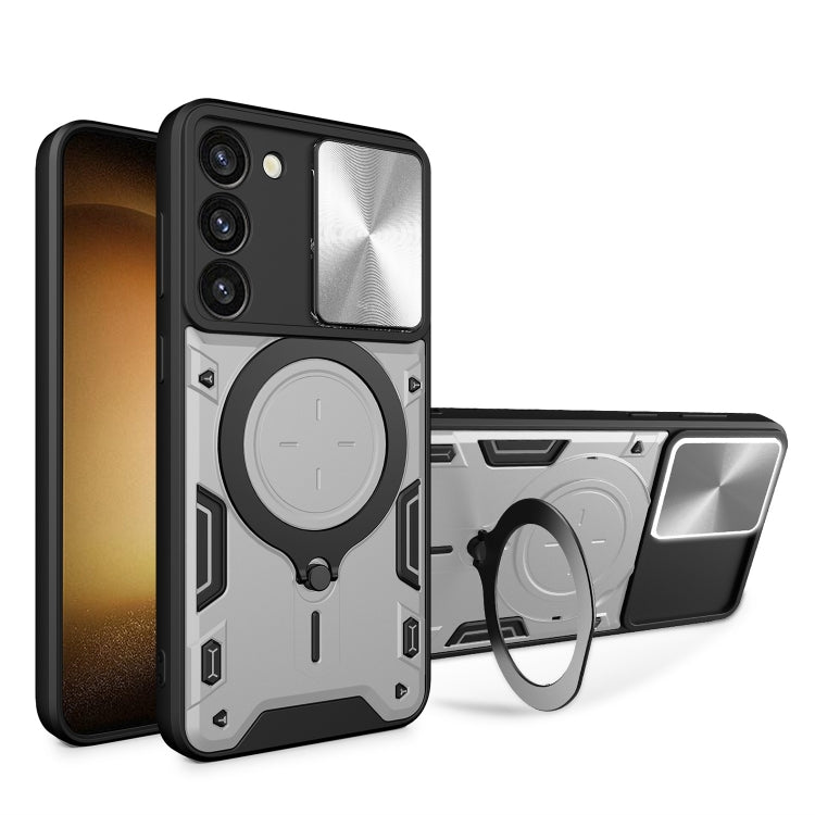 For Samsung Galaxy S23+ 5G CD Texture Sliding Camshield Magnetic Holder Phone Case(Silver) - free shipping - PMC TechLife - Order now!