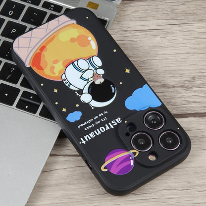 For iPhone 14 Pro Milk Tea Astronaut Pattern Liquid Silicone Phone Case(Ivory Black) - iPhone 14 Pro Cases by PMC Jewellery | Online Shopping South Africa | PMC Jewellery