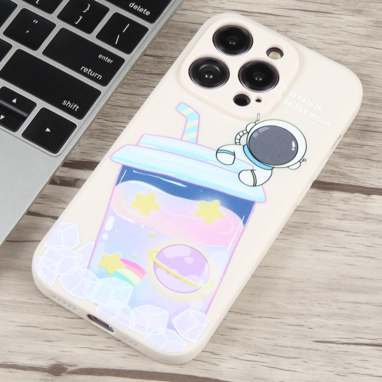 For iPhone 13 Pro Max Milk Tea Astronaut Pattern Liquid Silicone Phone Case(Ivory White) - free shipping - PMC TechLife - Order now!
