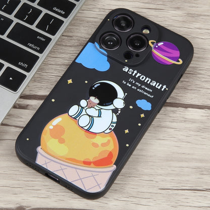 For iPhone 11 Pro Max Milk Tea Astronaut Pattern Liquid Silicone Phone Case(Ivory Black) - iPhone 11 Pro Max Cases by PMC Jewellery | Online Shopping South Africa | PMC Jewellery