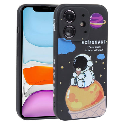 For iPhone 11 Milk Tea Astronaut Pattern Liquid Silicone Phone Case(Ivory Black) - iPhone 11 Cases by PMC Jewellery | Online Shopping South Africa | PMC Jewellery