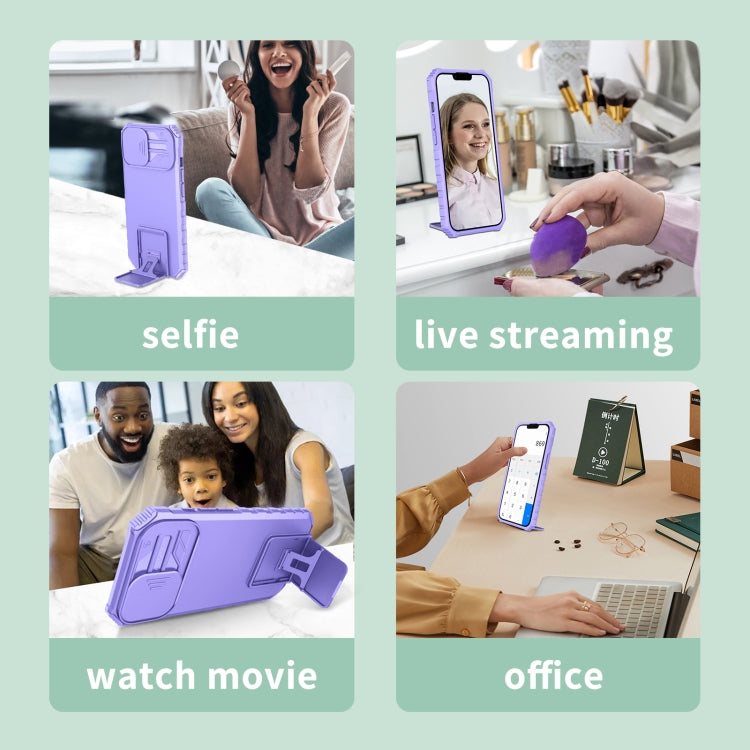 For Samsung Galaxy S22+ 5G Stereoscopic Holder Sliding Camshield Phone Case(Purple) - free shipping - PMC TechLife - Order now!