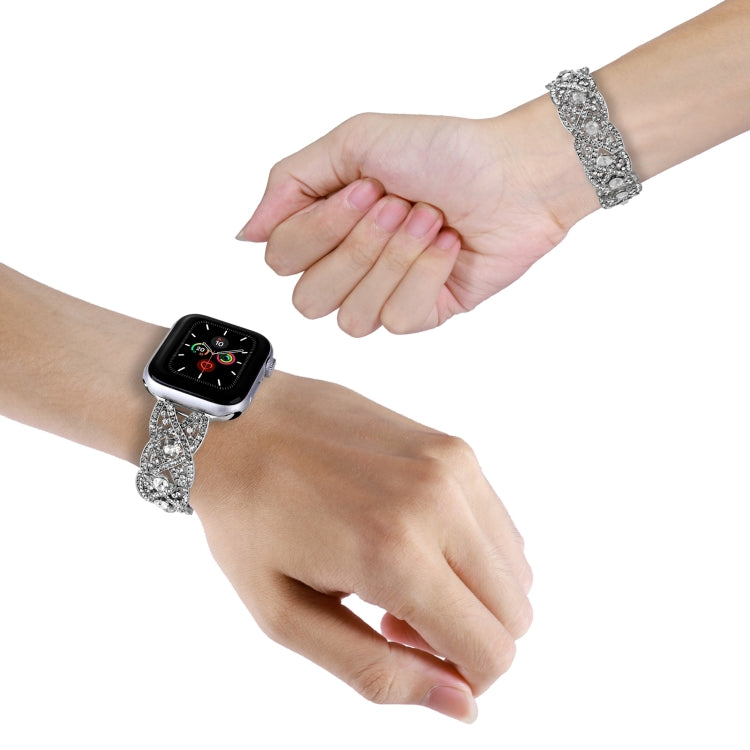 Diamonds Twist Metal Watch Band For Apple Watch 3 38mm(Silver) - Watch Bands by PMC TechLife | Online Shopping South Africa | PMC TechLife