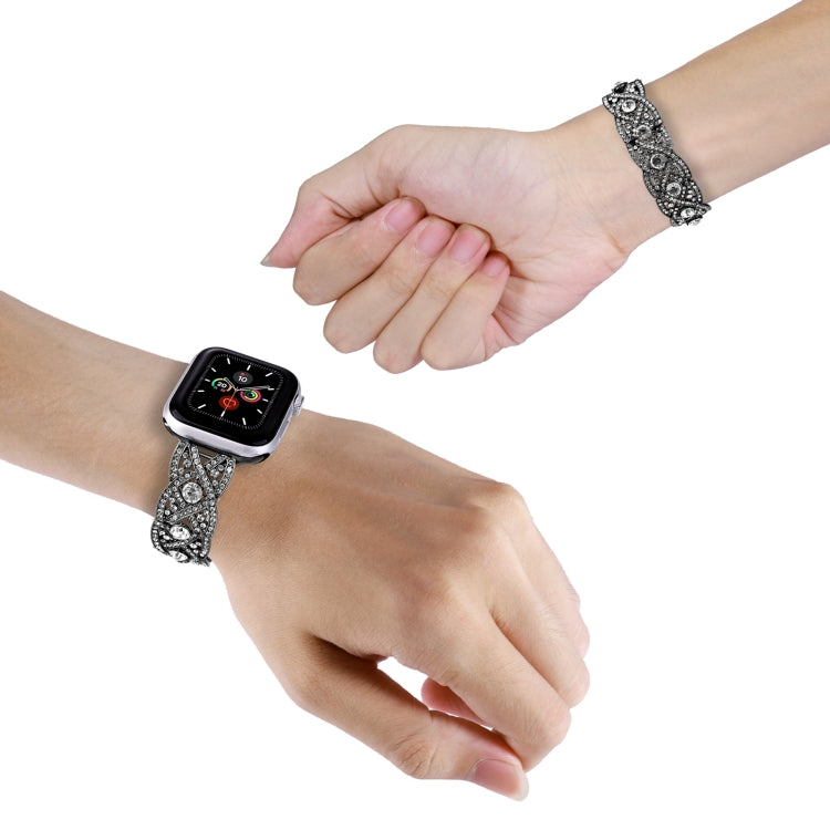 Diamonds Twist Metal Watch Band For Apple Watch 38mm(Black) - Watch Bands by PMC TechLife | Online Shopping South Africa | PMC TechLife
