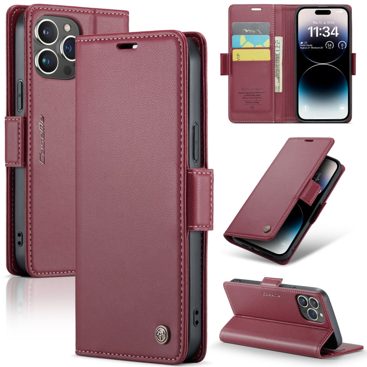 For iPhone 14 Pro CaseMe 023 Butterfly Buckle Litchi Texture RFID Anti-theft Leather Phone Case(Wine Red) - iPhone 14 Pro Cases by CaseMe | Online Shopping South Africa | PMC Jewellery