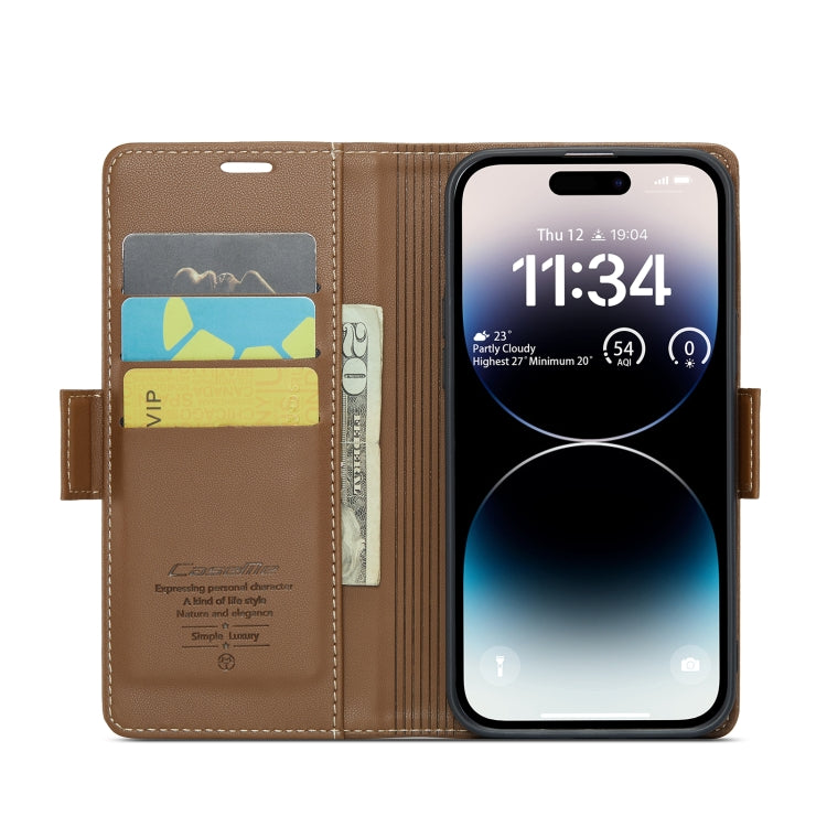 For iPhone 14 Pro Max CaseMe 023 Butterfly Buckle Litchi Texture RFID Anti-theft Leather Phone Case(Brown) - iPhone 14 Pro Max Cases by CaseMe | Online Shopping South Africa | PMC Jewellery