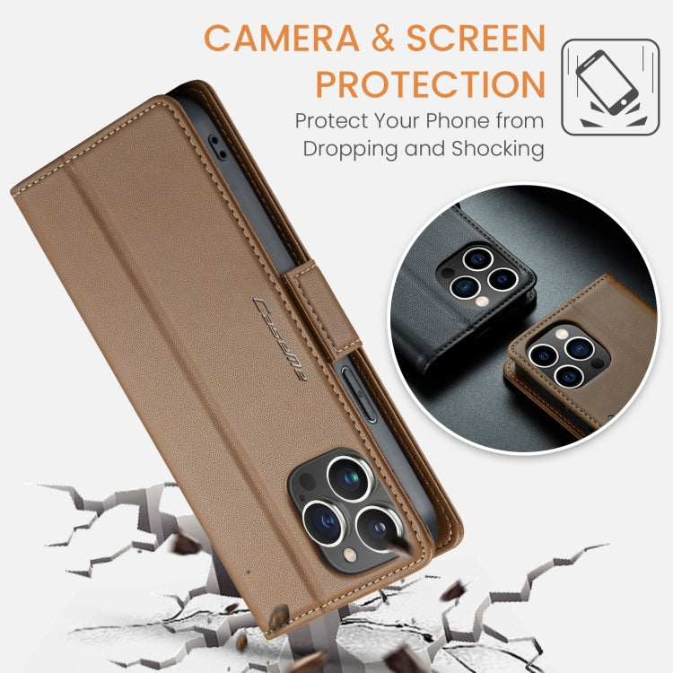 For iPhone 14 Pro Max CaseMe 023 Butterfly Buckle Litchi Texture RFID Anti-theft Leather Phone Case(Brown) - iPhone 14 Pro Max Cases by CaseMe | Online Shopping South Africa | PMC Jewellery