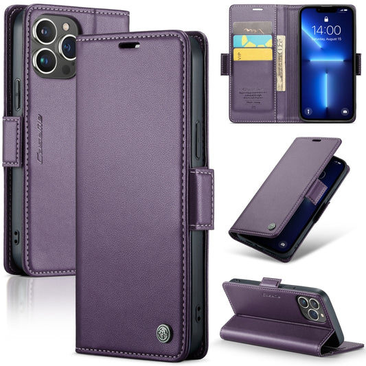 For iPhone 13 Pro CaseMe 023 Butterfly Buckle Litchi Texture RFID Anti-theft Leather Phone Case(Pearly Purple) - iPhone 13 Pro Cases by CaseMe | Online Shopping South Africa | PMC Jewellery