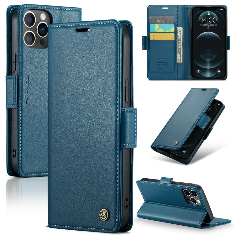 For iPhone 12 Pro Max CaseMe 023 Butterfly Buckle Litchi Texture RFID Anti-theft Leather Phone Case(Blue) - iPhone 12 Pro Max Cases by CaseMe | Online Shopping South Africa | PMC Jewellery