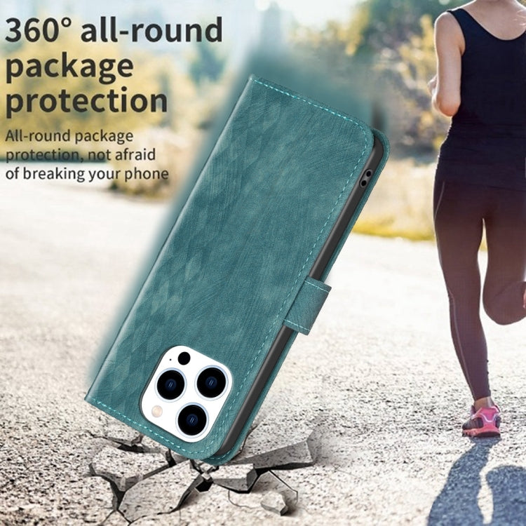 For iPhone 14 Pro Max Plaid Embossed Leather Phone Case(Green) - free shipping - PMC TechLife - Order now!