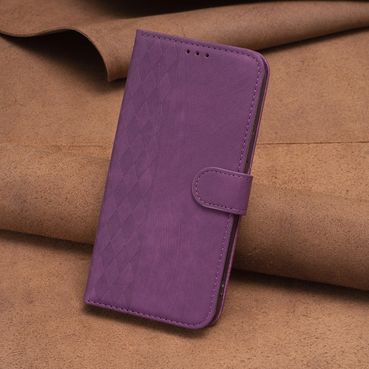For iPhone 13 Plaid Embossed Leather Phone Case(Purple) - free shipping - PMC TechLife - Order now!