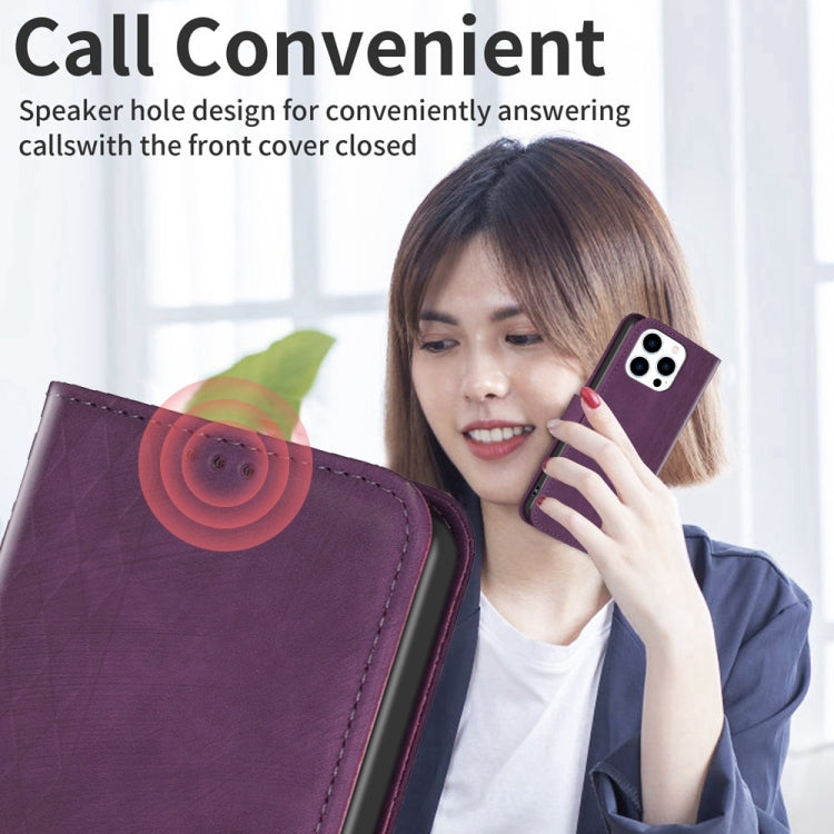 For iPhone 13 Pro Max Plaid Embossed Leather Phone Case(Purple) - free shipping - PMC TechLife - Order now!