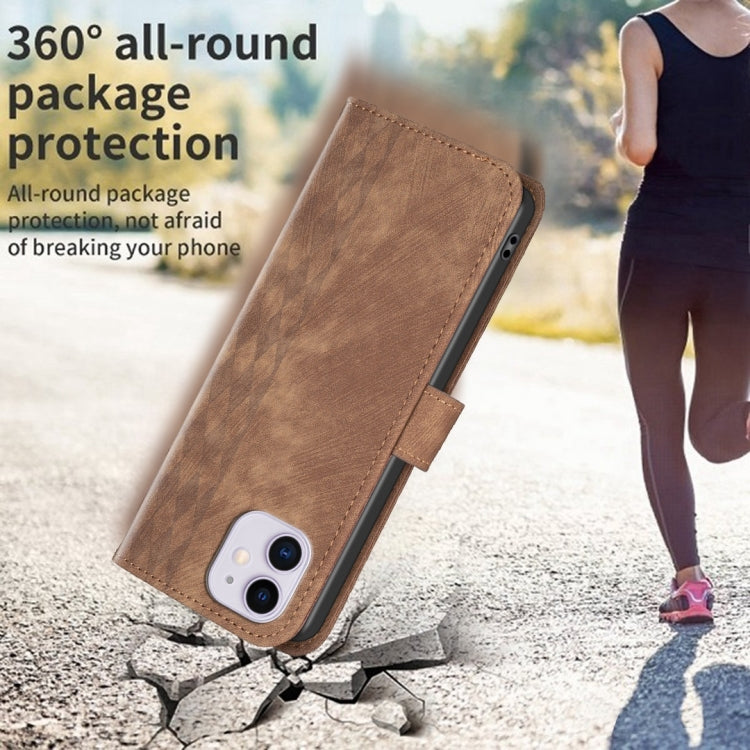 For iPhone 11 Plaid Embossed Leather Phone Case(Brown) - free shipping - PMC TechLife - Order now!
