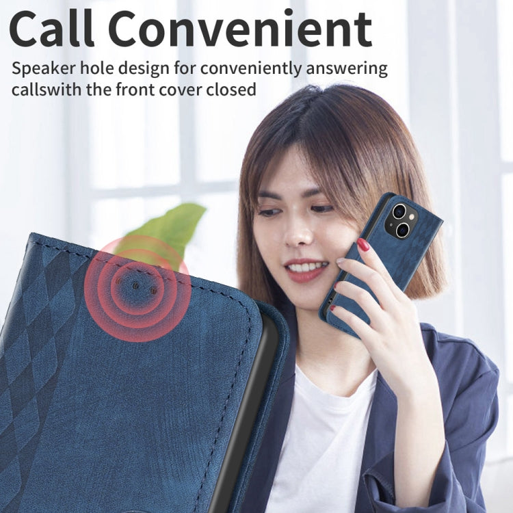 For iPhone 15 Plus Plaid Embossed Leather Phone Case(Blue) - free shipping - PMC TechLife - Order now!