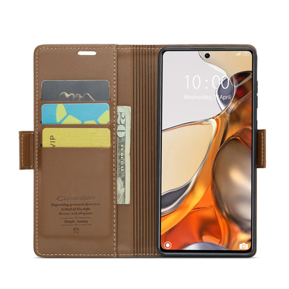 For Xiaomi 11T / 11T Pro CaseMe 023 Butterfly Buckle Litchi Texture RFID Anti-theft Leather Phone Case(Brown) - Xiaomi Cases by CaseMe | Online Shopping South Africa | PMC Jewellery