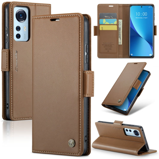 For Xiaomi 12 / 12X / 12S CaseMe 023 Butterfly Buckle Litchi Texture RFID Anti-theft Leather Phone Case(Brown) - Xiaomi Cases by CaseMe | Online Shopping South Africa | PMC Jewellery | Buy Now Pay Later Mobicred