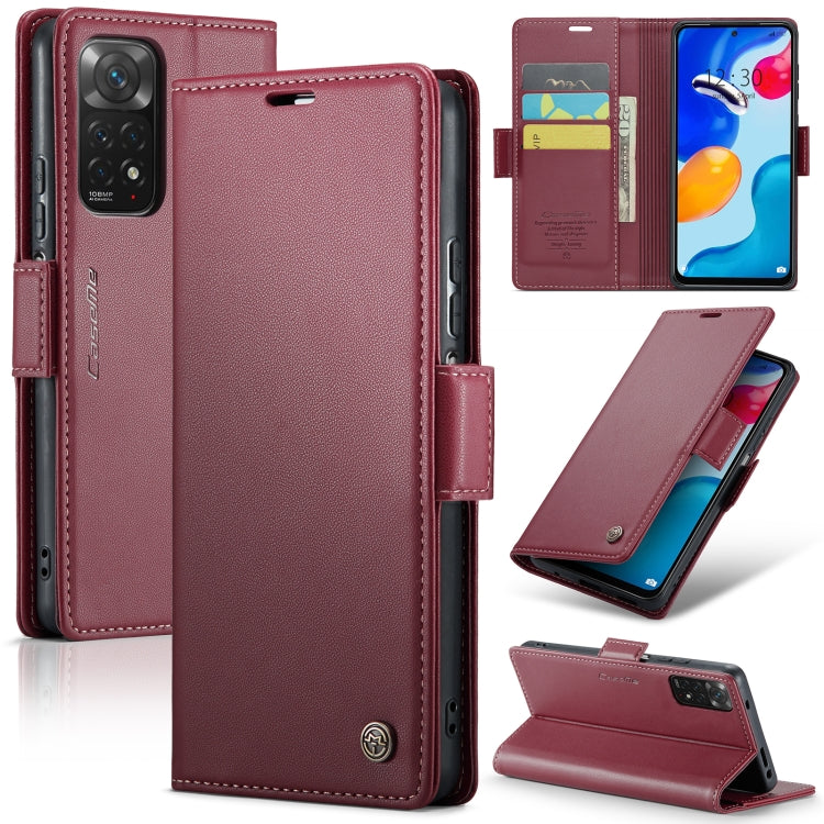 For Xiaomi Redmi Note 11 4G Global/Note 11S Global CaseMe 023 Butterfly Buckle Litchi Texture RFID Anti-theft Leather Phone Case(Wine Red) - Xiaomi Cases by CaseMe | Online Shopping South Africa | PMC Jewellery