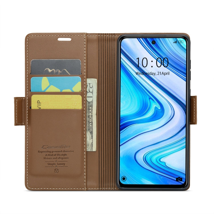 For Xiaomi Redmi Note 9S/Note 9 Pro/Note 9 Pro Max CaseMe 023 Butterfly Buckle Litchi Texture RFID Anti-theft Leather Phone Case(Brown) - Xiaomi Cases by CaseMe | Online Shopping South Africa | PMC Jewellery