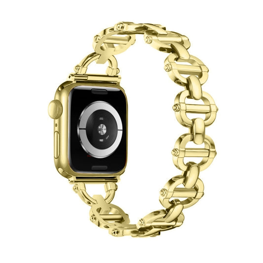 Ladder Buckle Metal Watch Band For Apple Watch 8 45mm(Gold) - Watch Bands by PMC Jewellery | Online Shopping South Africa | PMC Jewellery