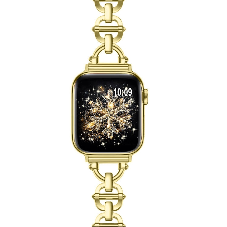 Ladder Buckle Metal Watch Band For Apple Watch 8 45mm(Gold) - Watch Bands by PMC Jewellery | Online Shopping South Africa | PMC Jewellery