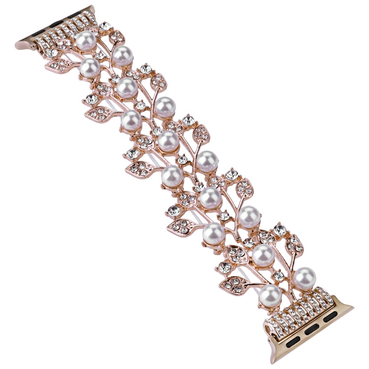 Four-leaf Bead Metal Watch Band For Apple Watch 8 45mm(Rose Gold) - Watch Bands by PMC TechLife | Online Shopping South Africa | PMC TechLife