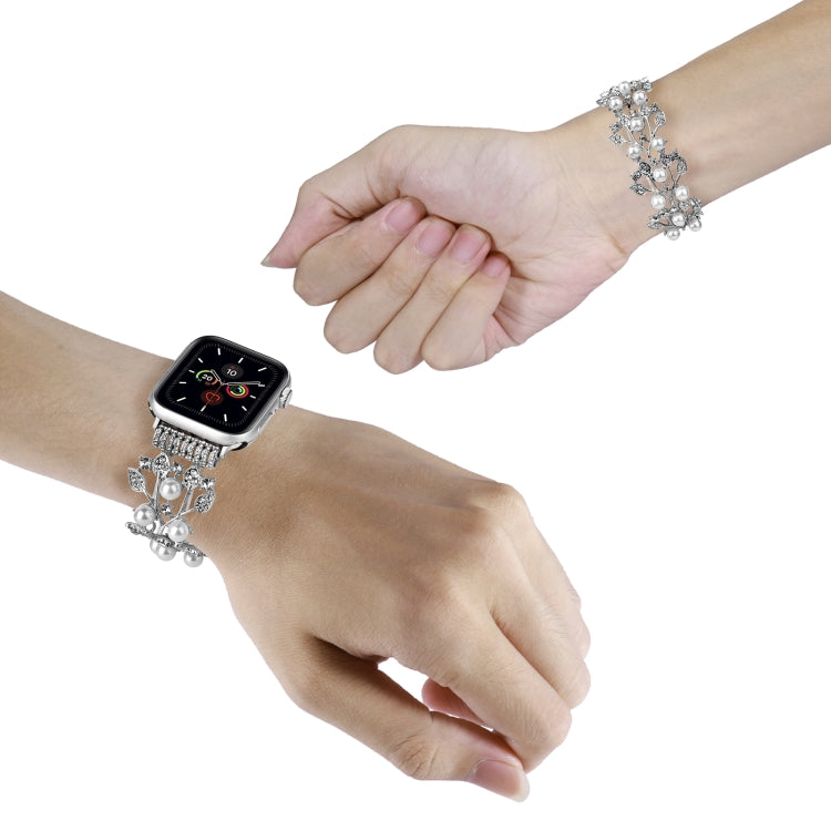 Four-leaf Bead Metal Watch Band For Apple Watch 6 40mm(Silver) - Watch Bands by PMC TechLife | Online Shopping South Africa | PMC TechLife