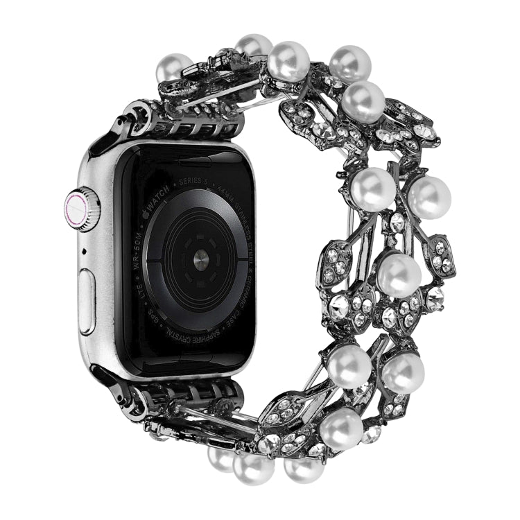 Four-leaf Bead Metal Watch Band For Apple Watch 6 44mm(Black) - Watch Bands by PMC TechLife | Online Shopping South Africa | PMC TechLife