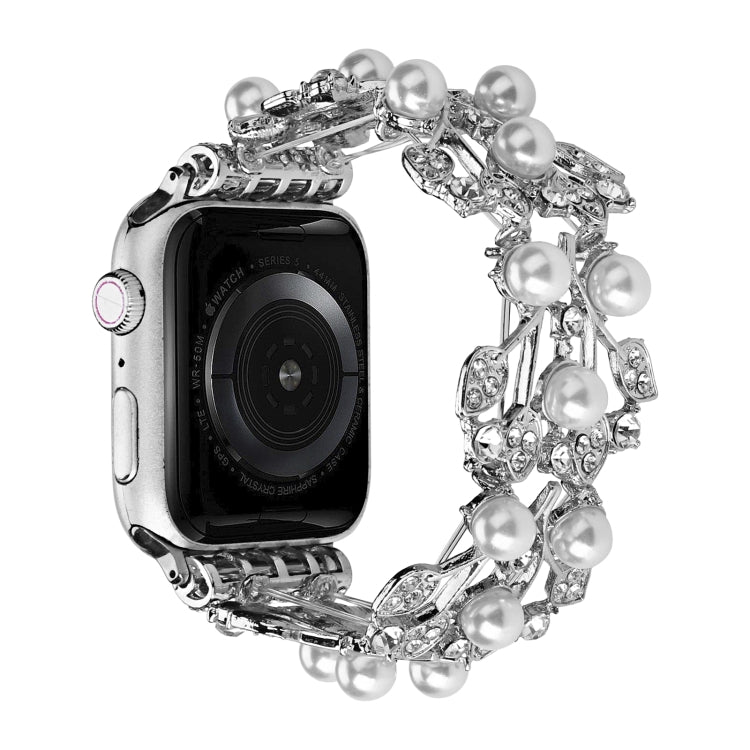 Four-leaf Bead Metal Watch Band For Apple Watch 5 44mm(Silver) - Watch Bands by PMC TechLife | Online Shopping South Africa | PMC TechLife