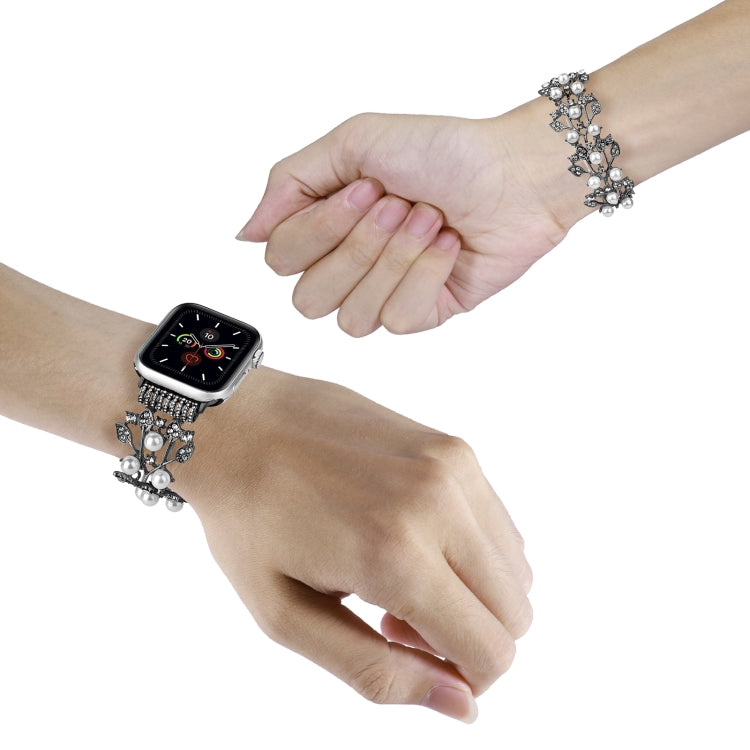 Four-leaf Bead Metal Watch Band For Apple Watch 4 44mm(Black) - Watch Bands by PMC TechLife | Online Shopping South Africa | PMC TechLife