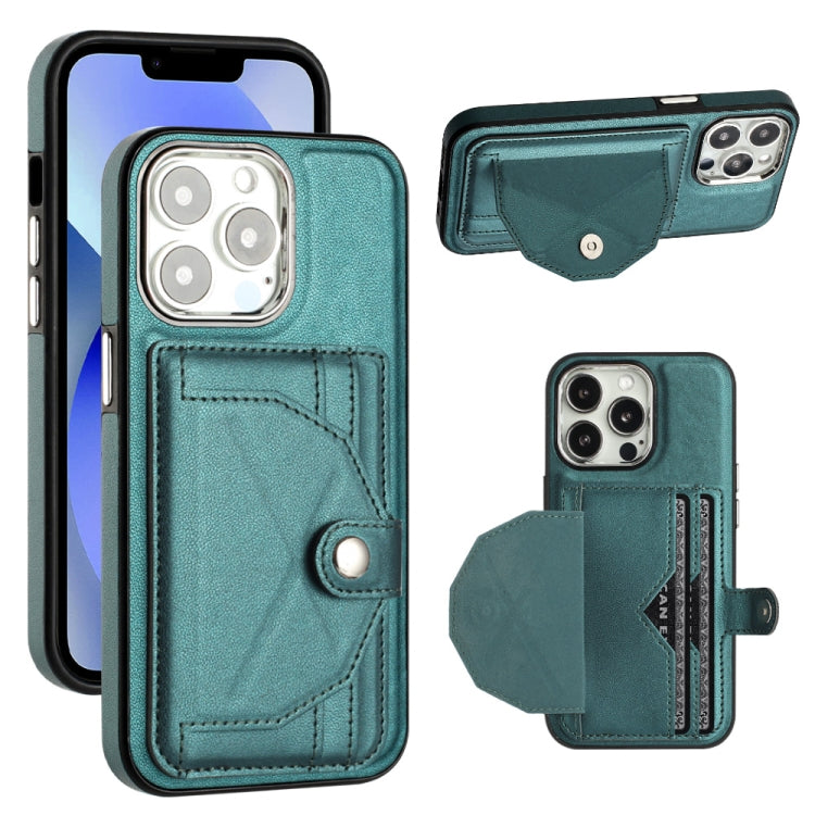 For iPhone 14 Pro Shockproof Leather Phone Case with Card Holder(Green) - iPhone 14 Pro Cases by PMC Jewellery | Online Shopping South Africa | PMC Jewellery