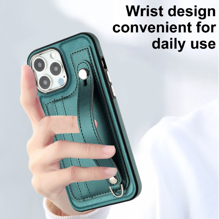 For iPhone 14 Pro Shockproof Leather Phone Case with Wrist Strap(Green) - free shipping - PMC TechLife - Order now!