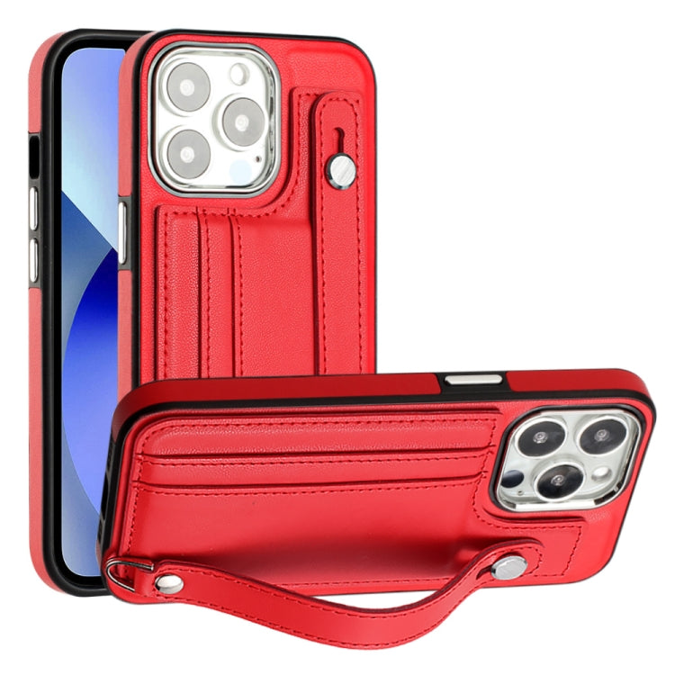 For iPhone 13 Pro Shockproof Leather Phone Case with Wrist Strap(Red) - iPhone 13 Pro Cases by PMC Jewellery | Online Shopping South Africa | PMC Jewellery